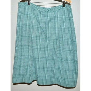 VTG LADY DEVON Green Cream Plaid Tweed Like Pleated Wool Skirt Size 34